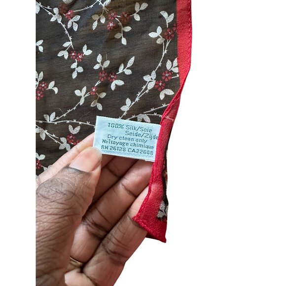 Laura Ashley 100% Silk Floral Print Scarf With Red Trim 22" X 22" - Picture 4 of 7